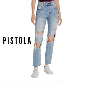 Pistola  Distressed High Waisted Straight Leg Jeans